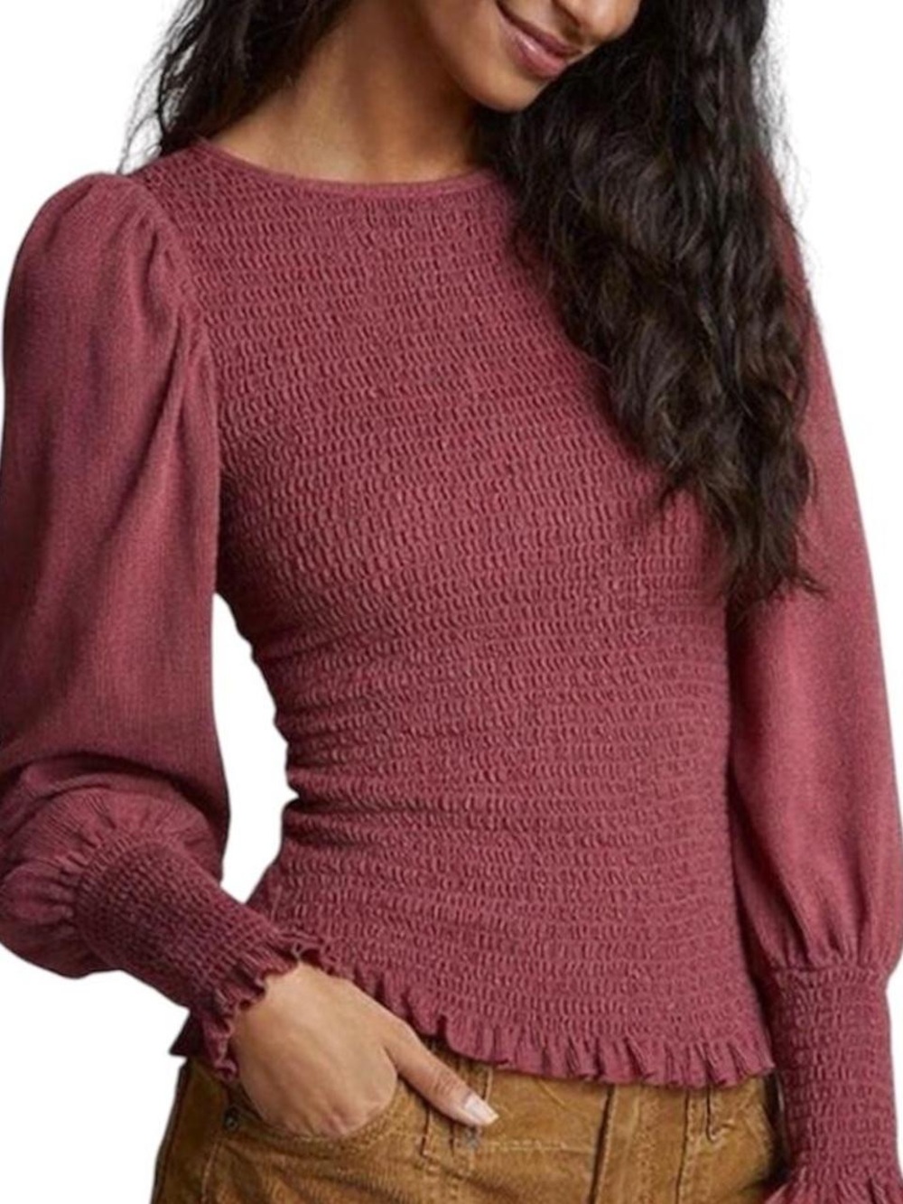 Anthropologie puff-sleeved smocked blouse xs